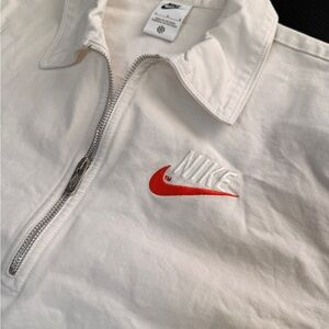 Nike Cream Half-Zip Polo with Red Swoosh